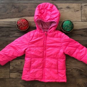 Girl pink puffy snow jacket fleece lining